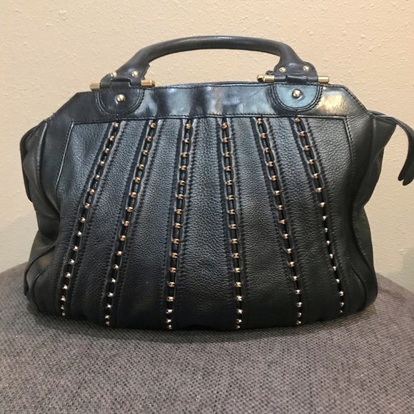 MAXX New York beaded leather bag. HUGE edgy tote - Picture 3 of 14